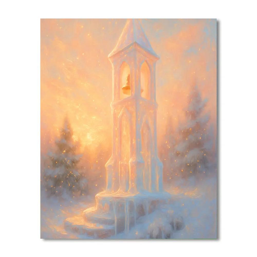 Crystal Bell Tower At Sunrise Snow painting number kit