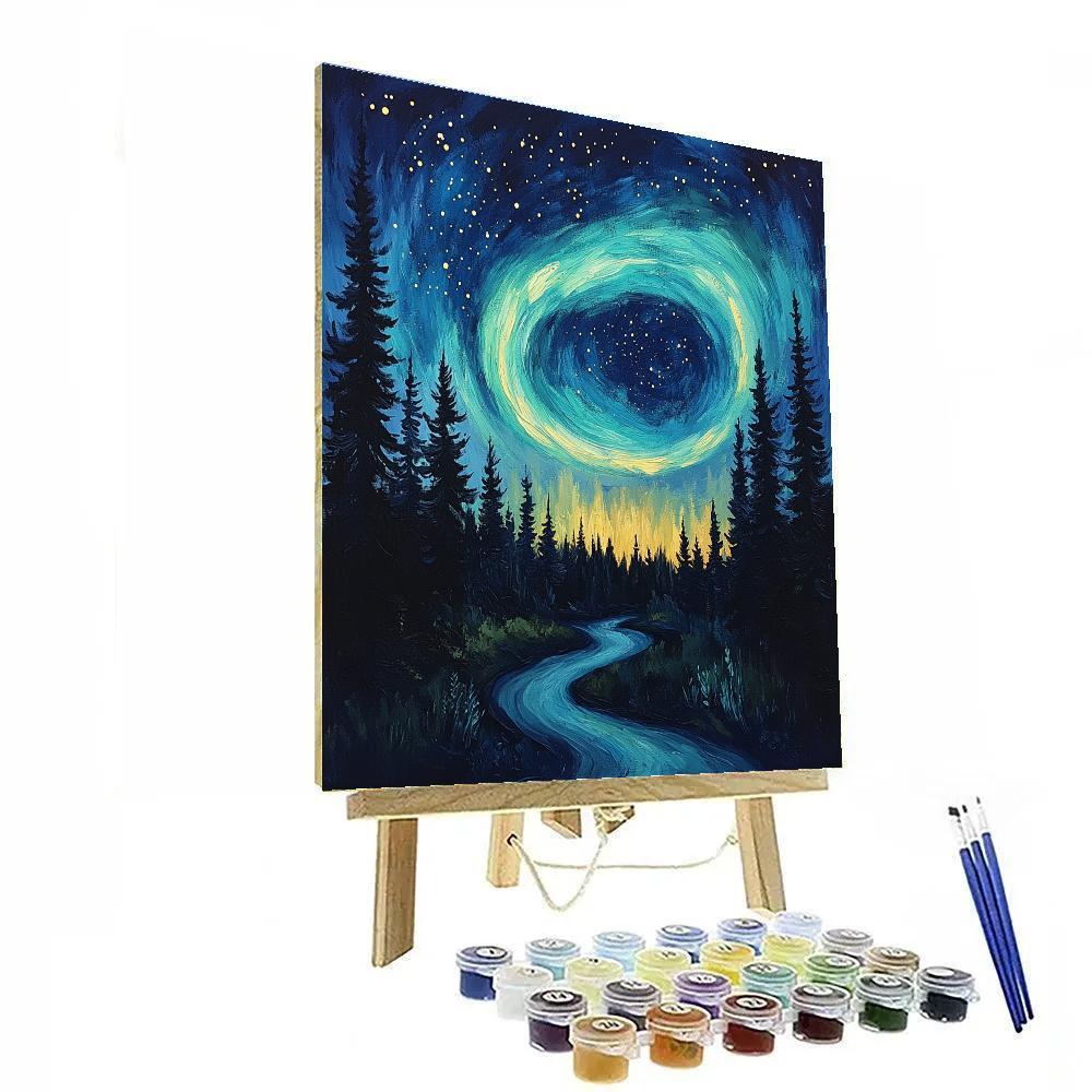 Van Gogh Inspired Aurora Over Pine Forest Paint by numbers kits