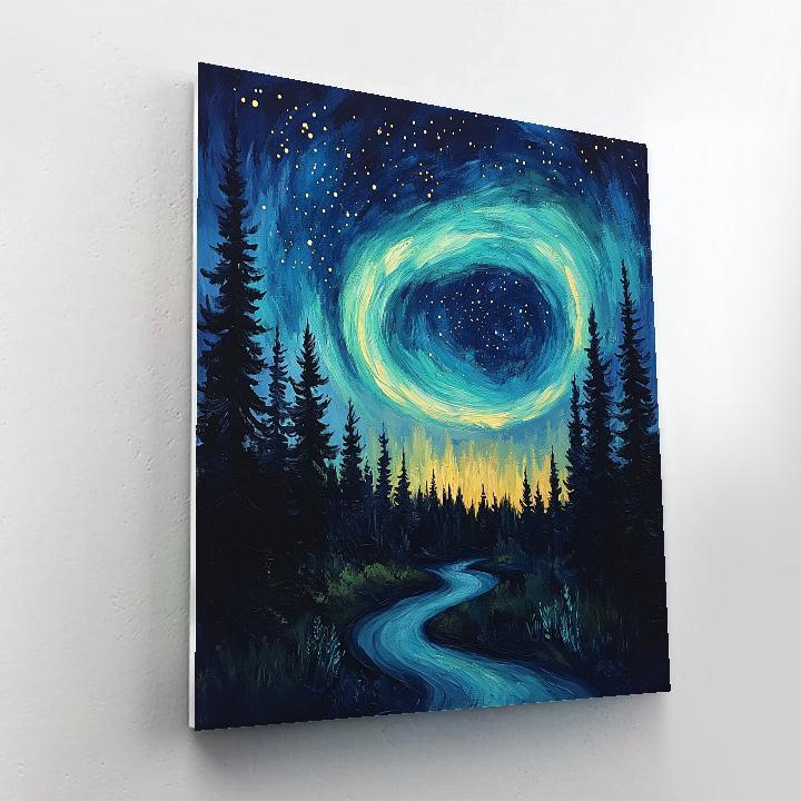 Van Gogh Inspired Aurora Over Pine Forest Paint by numbers kits
