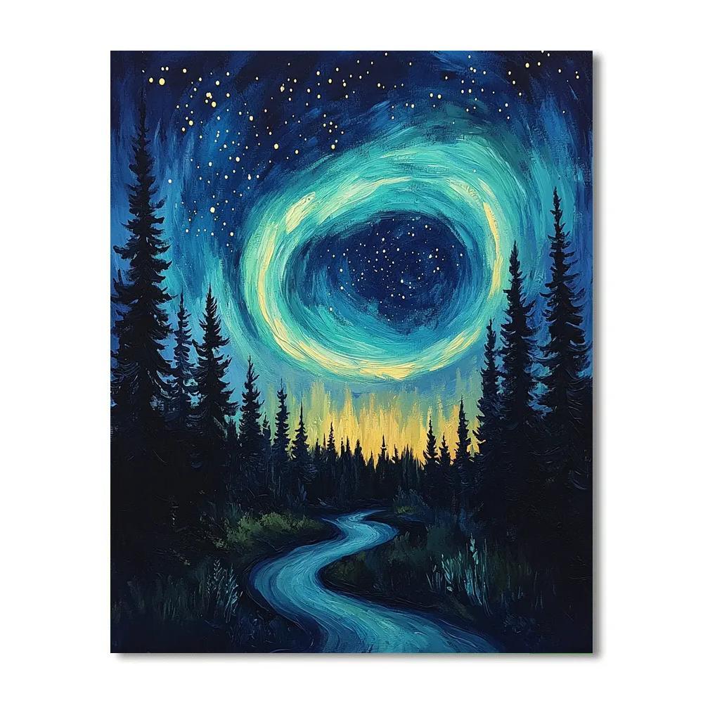 Van Gogh Inspired Aurora Over Pine Forest Paint by numbers kits