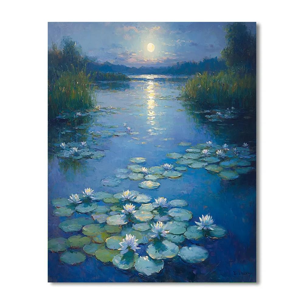 Claude Monet Inspired Water Lilies Under Moonlight painting number kit