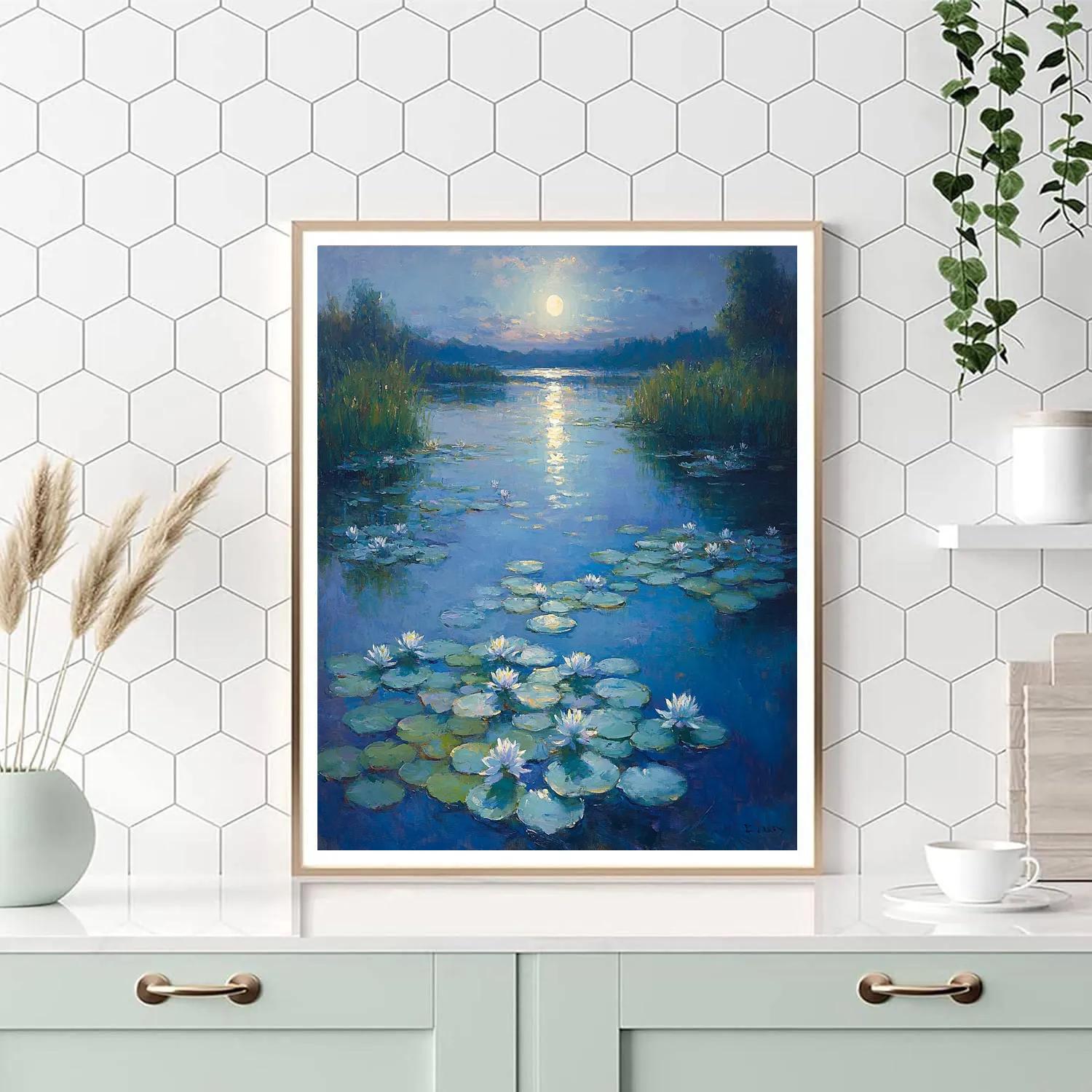 Claude Monet Inspired Water Lilies Under Moonlight painting number kit
