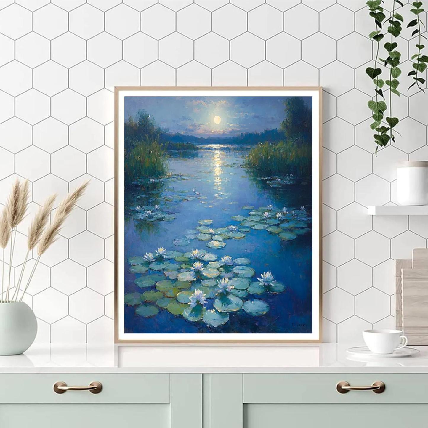 Claude Monet Inspired Water Lilies Under Moonlight painting number kit