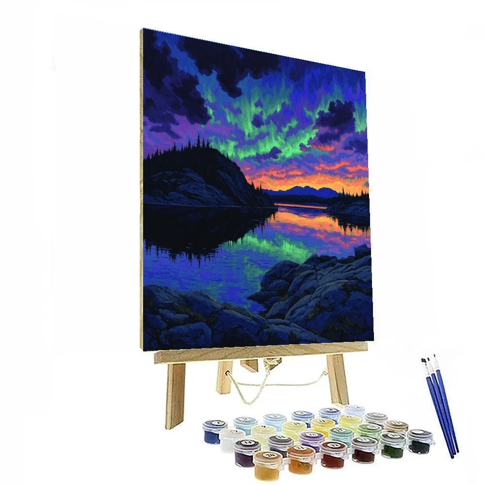 Frederick Varley Inspired Auroral Fire Over Obsidian Ridge painting number kit