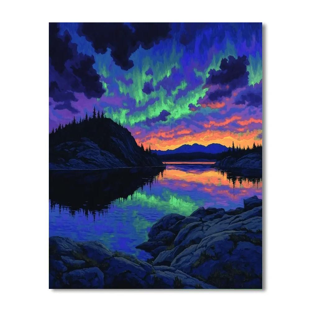 Frederick Varley Inspired Auroral Fire Over Obsidian Ridge painting number kit
