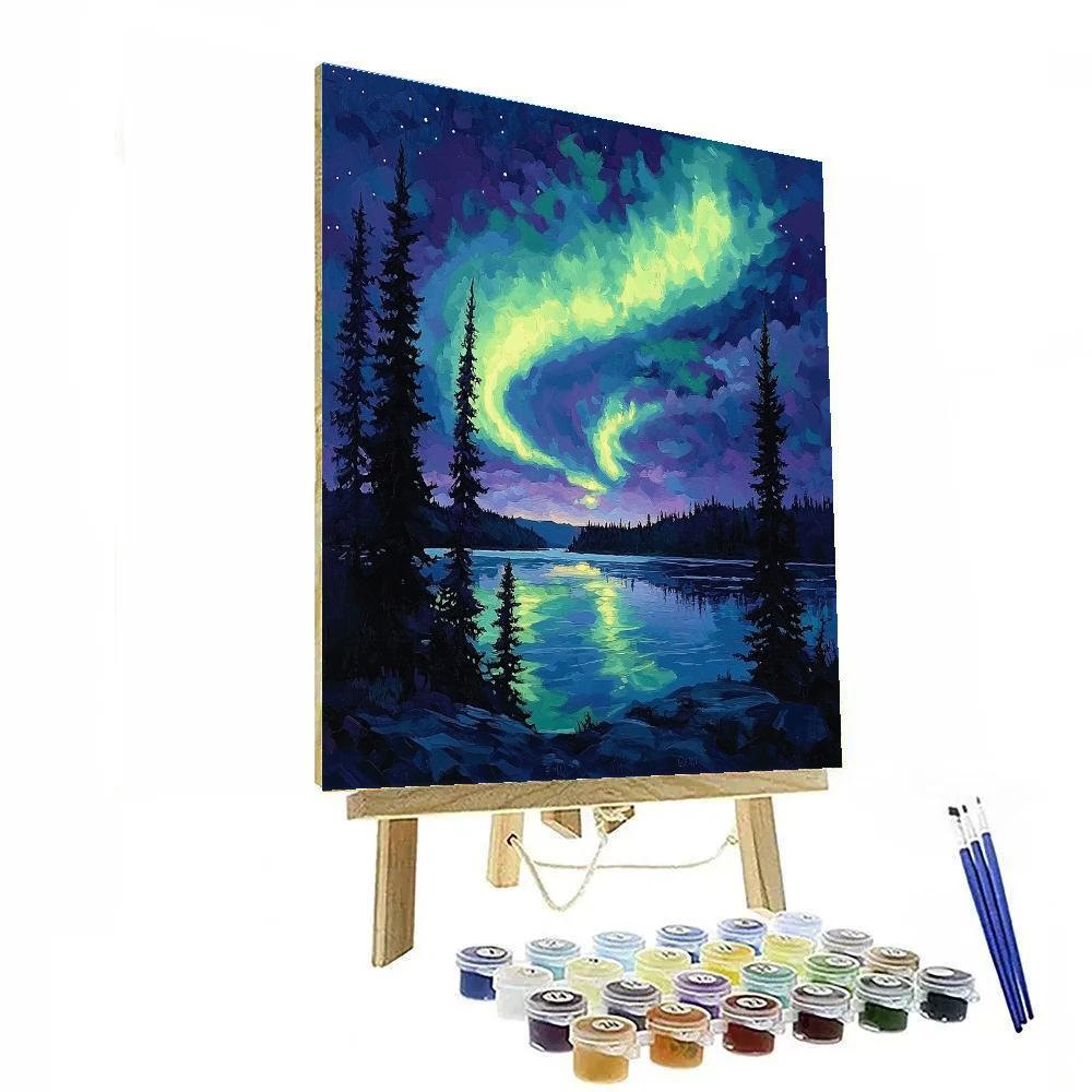J. E. H. MacDonald Inspired Aurora Over Midnight Spruce Lake Paint by numbers kits