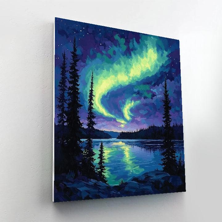 J. E. H. MacDonald Inspired Aurora Over Midnight Spruce Lake Paint by numbers kits