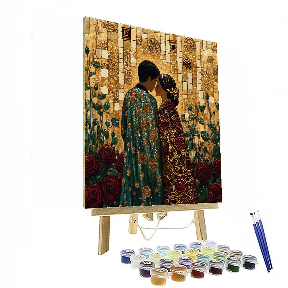 Gustav Klimt Inspired Rose Garden Embrace paint by color