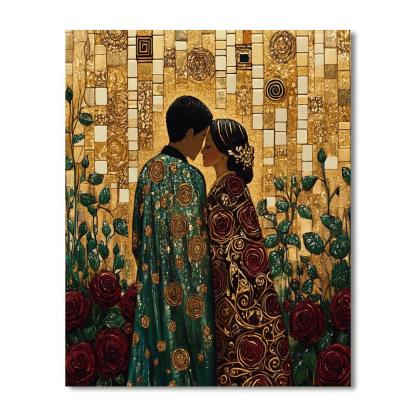 Gustav Klimt Inspired Rose Garden Embrace paint by color