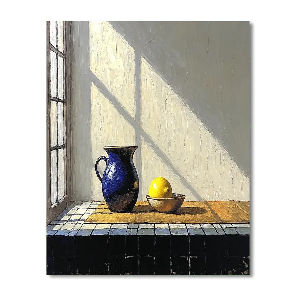 Johannes Vermeer Inspired Lapis Jug And Lemon On Delft Tiles paint by number