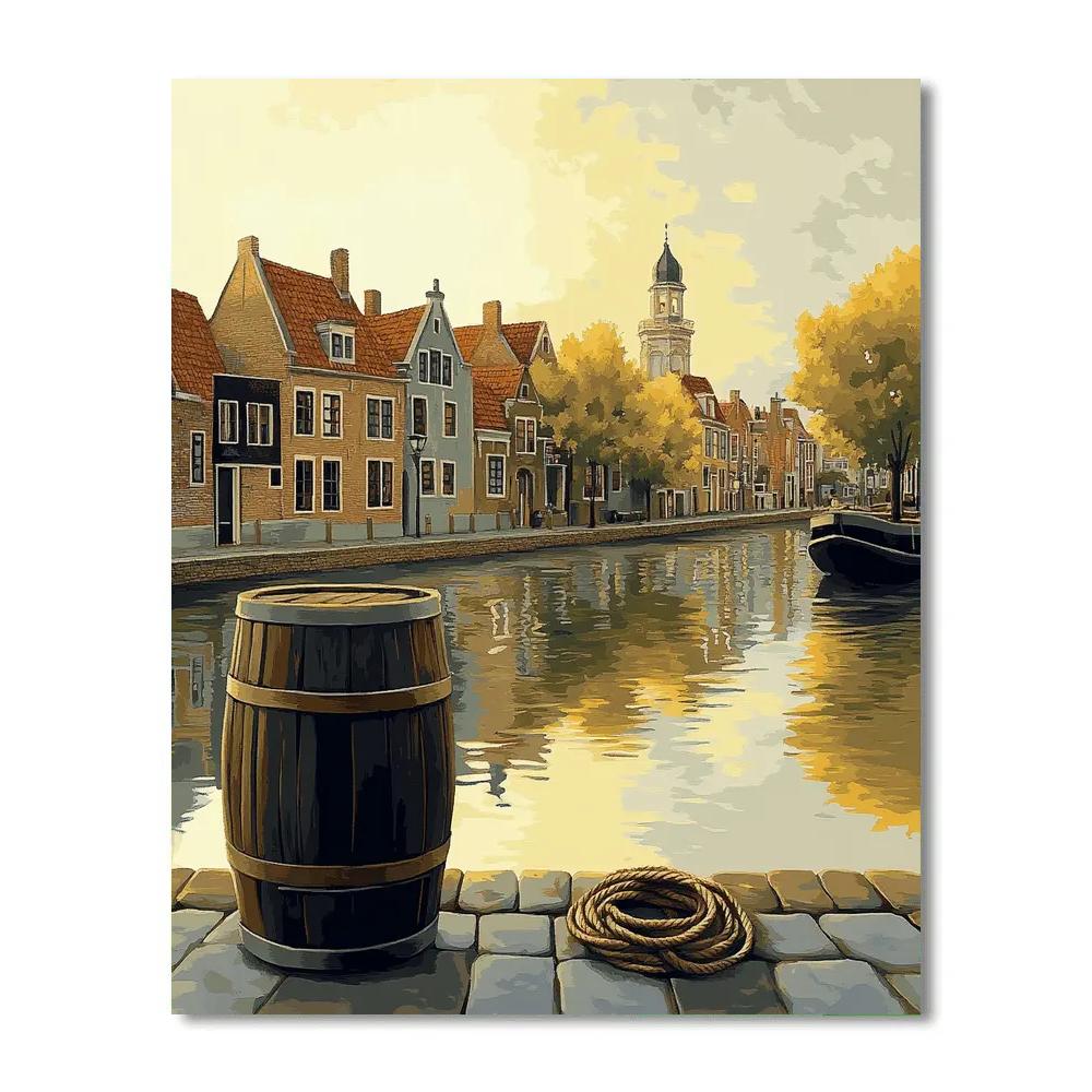 Johannes Vermeer Inspired Delft Canal Reflection At Quiet Morning paint by numbers