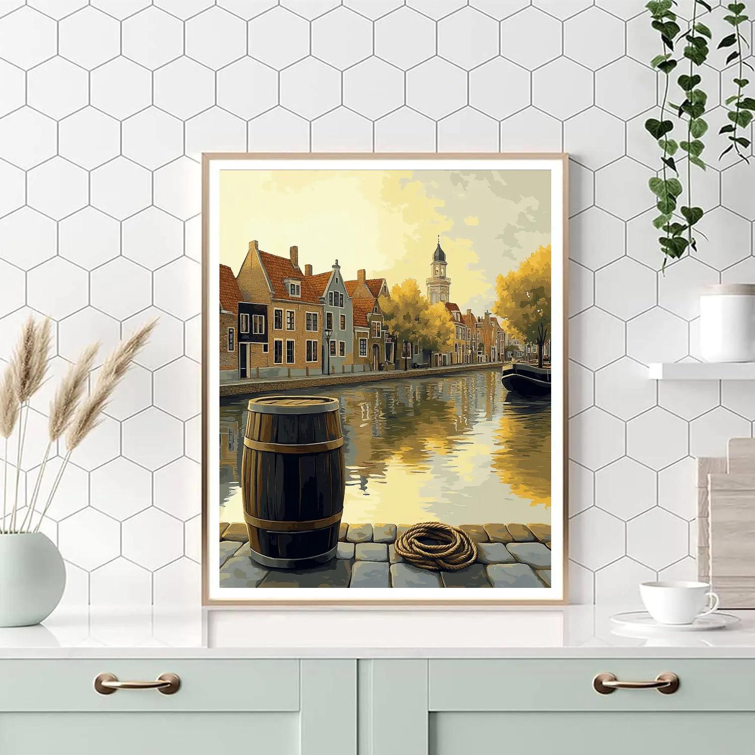 Johannes Vermeer Inspired Delft Canal Reflection At Quiet Morning paint by numbers