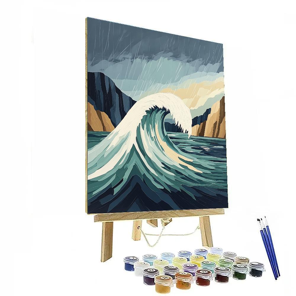 Hokusai Inspired Storm Over Ocean Cliffs Number painting