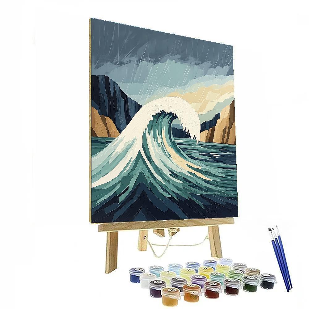 Hokusai Inspired Storm Over Ocean Cliffs Number painting
