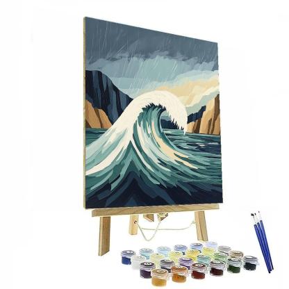 Hokusai Inspired Storm Over Ocean Cliffs Number painting