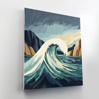 Hokusai Inspired Storm Over Ocean Cliffs Number painting