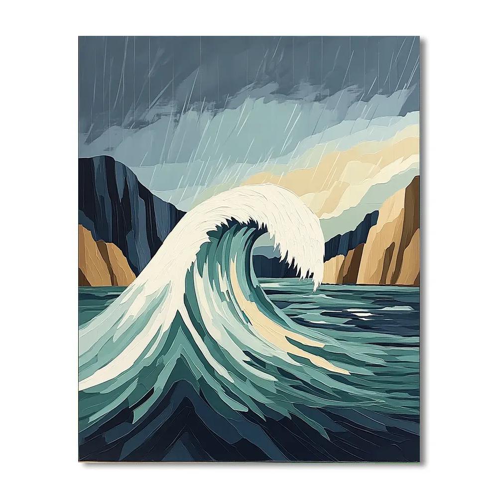 Hokusai Inspired Storm Over Ocean Cliffs Number painting