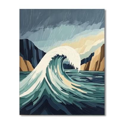 Hokusai Inspired Storm Over Ocean Cliffs Number painting