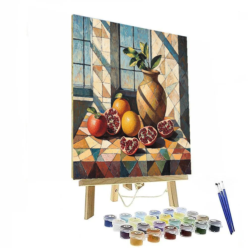 Pablo Picasso Inspired Faceted Orchard Still Life With Citrus And Earthenware Number painting