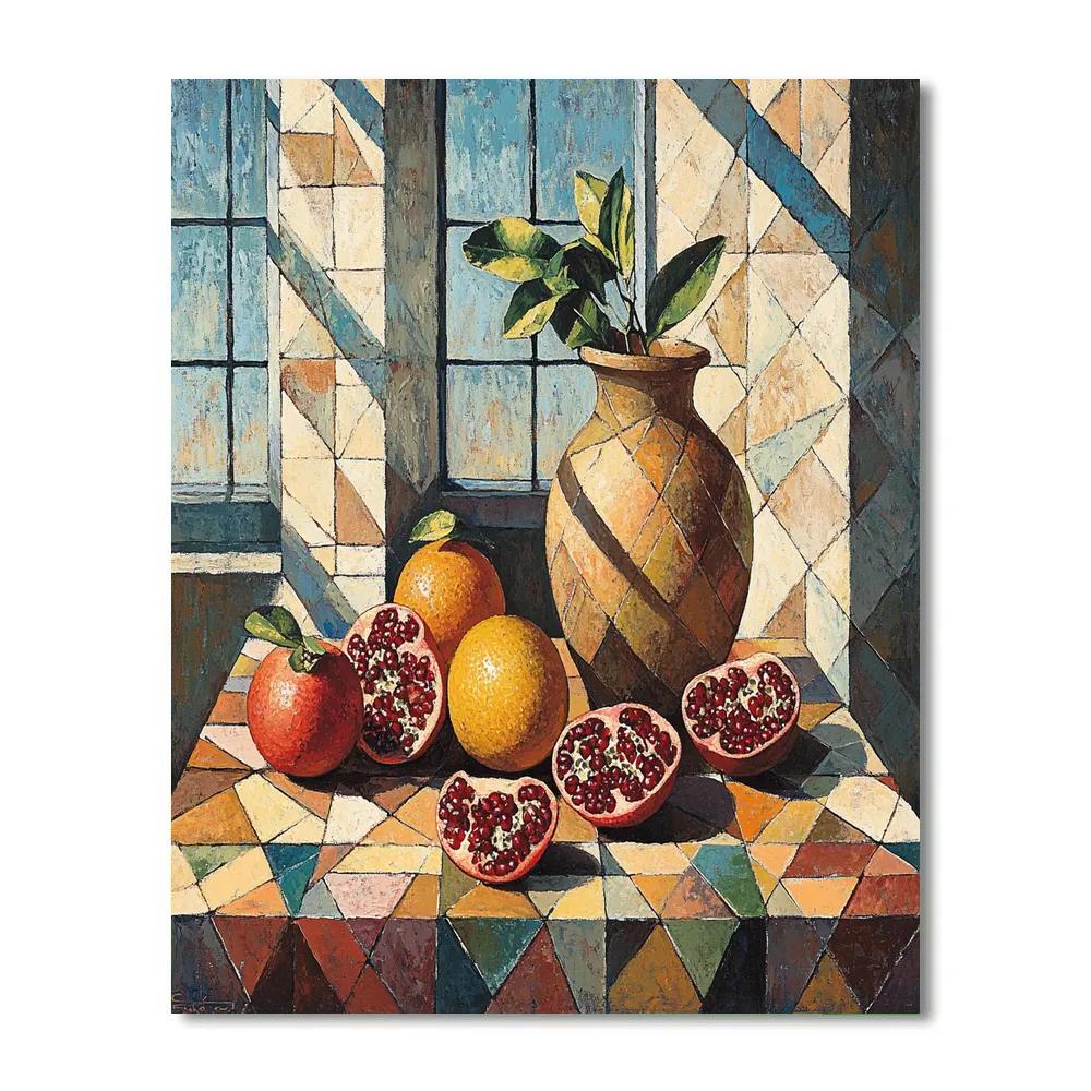 Pablo Picasso Inspired Faceted Orchard Still Life With Citrus And Earthenware Number painting