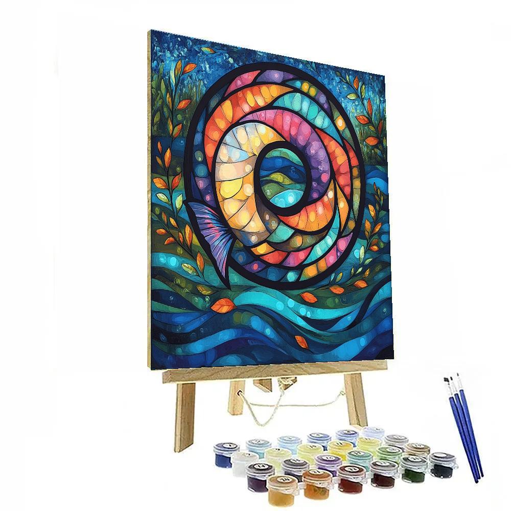 Norval Morrisseau Inspired Salmon Spiral In River Spirit Paths Numbered painting kits