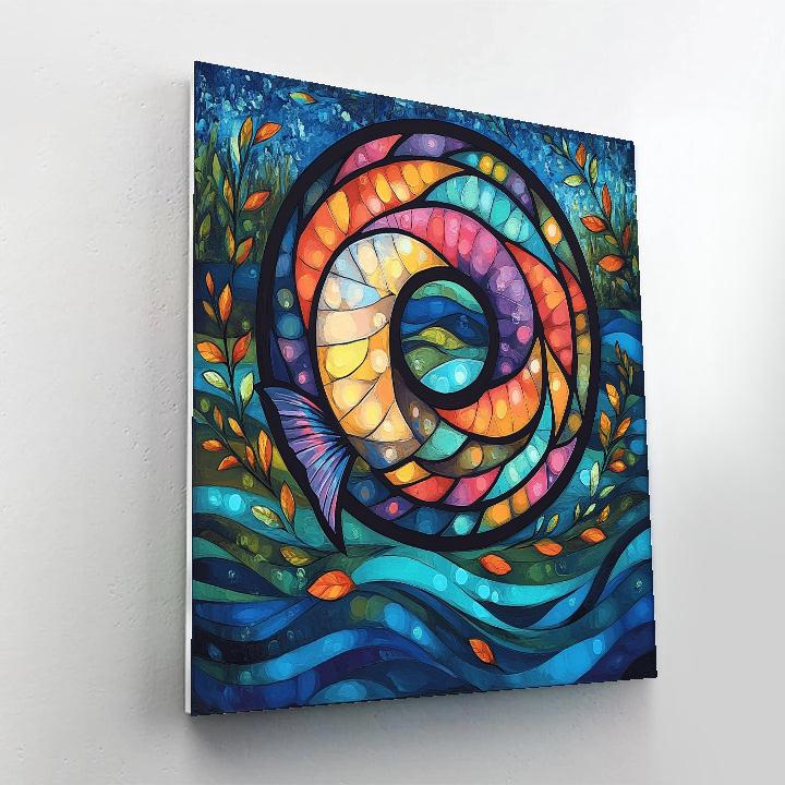 Norval Morrisseau Inspired Salmon Spiral In River Spirit Paths Numbered painting kits