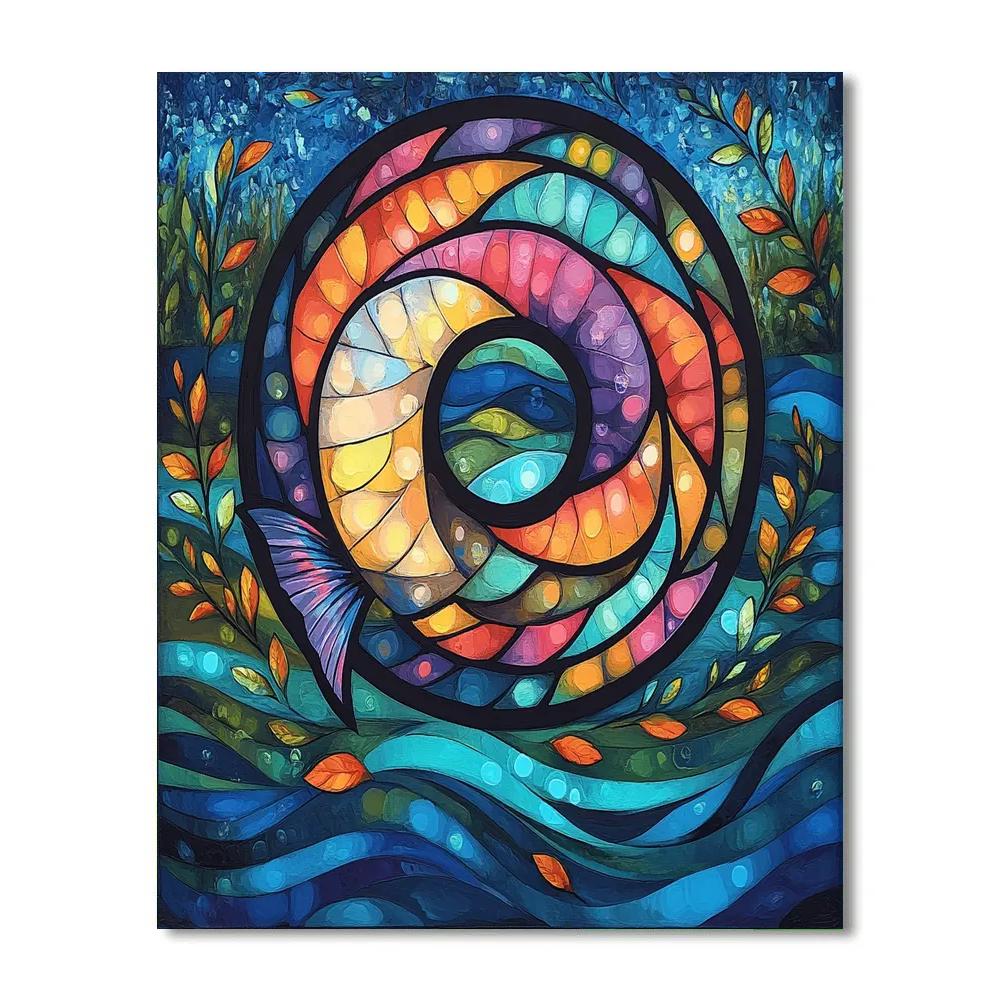 Norval Morrisseau Inspired Salmon Spiral In River Spirit Paths Numbered painting kits