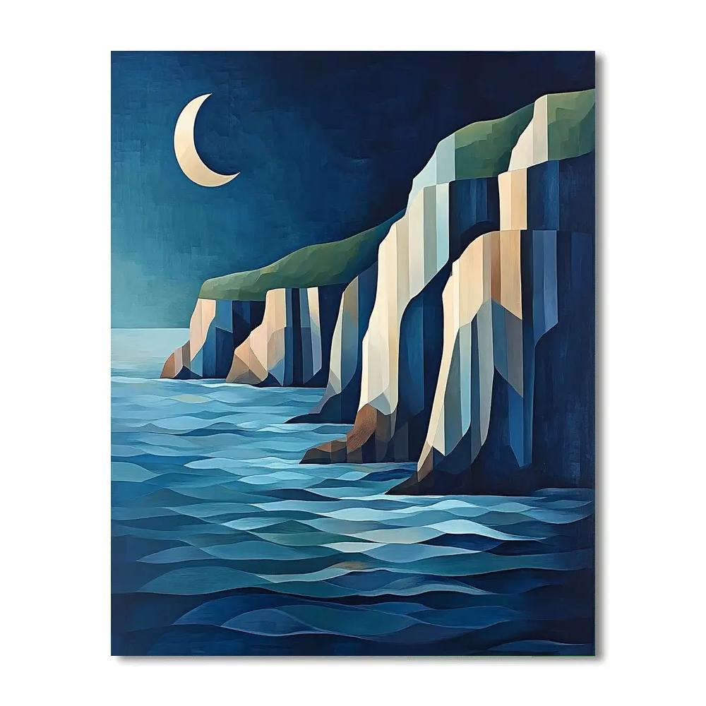Pablo Picasso Inspired Fractured Coastal Cliffs And Moonlit Tides Painting by numbers kit