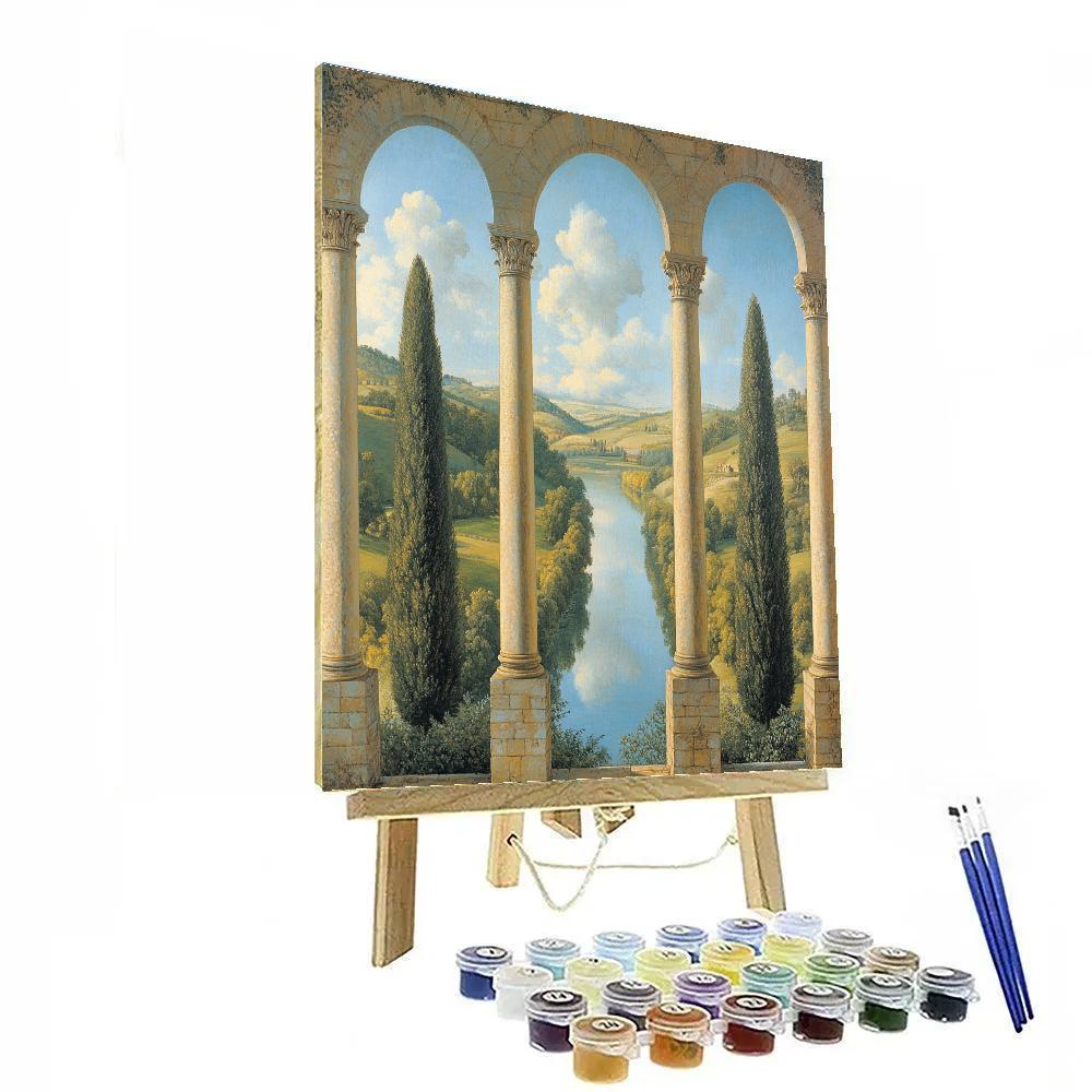 Raphael Inspired Loggia Overlooking A Symmetrical River Valley DIY paint by numbers