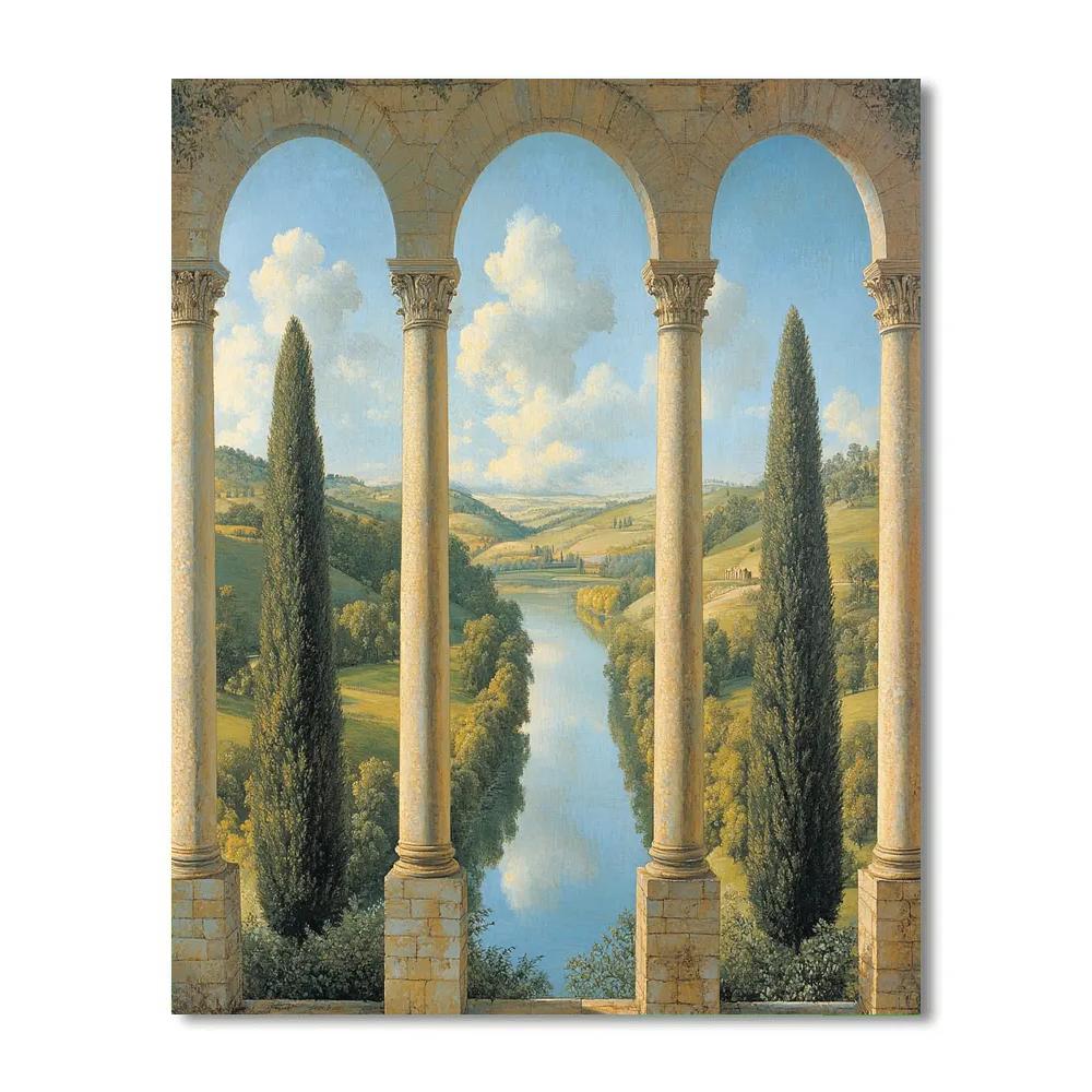 Raphael Inspired Loggia Overlooking A Symmetrical River Valley DIY paint by numbers
