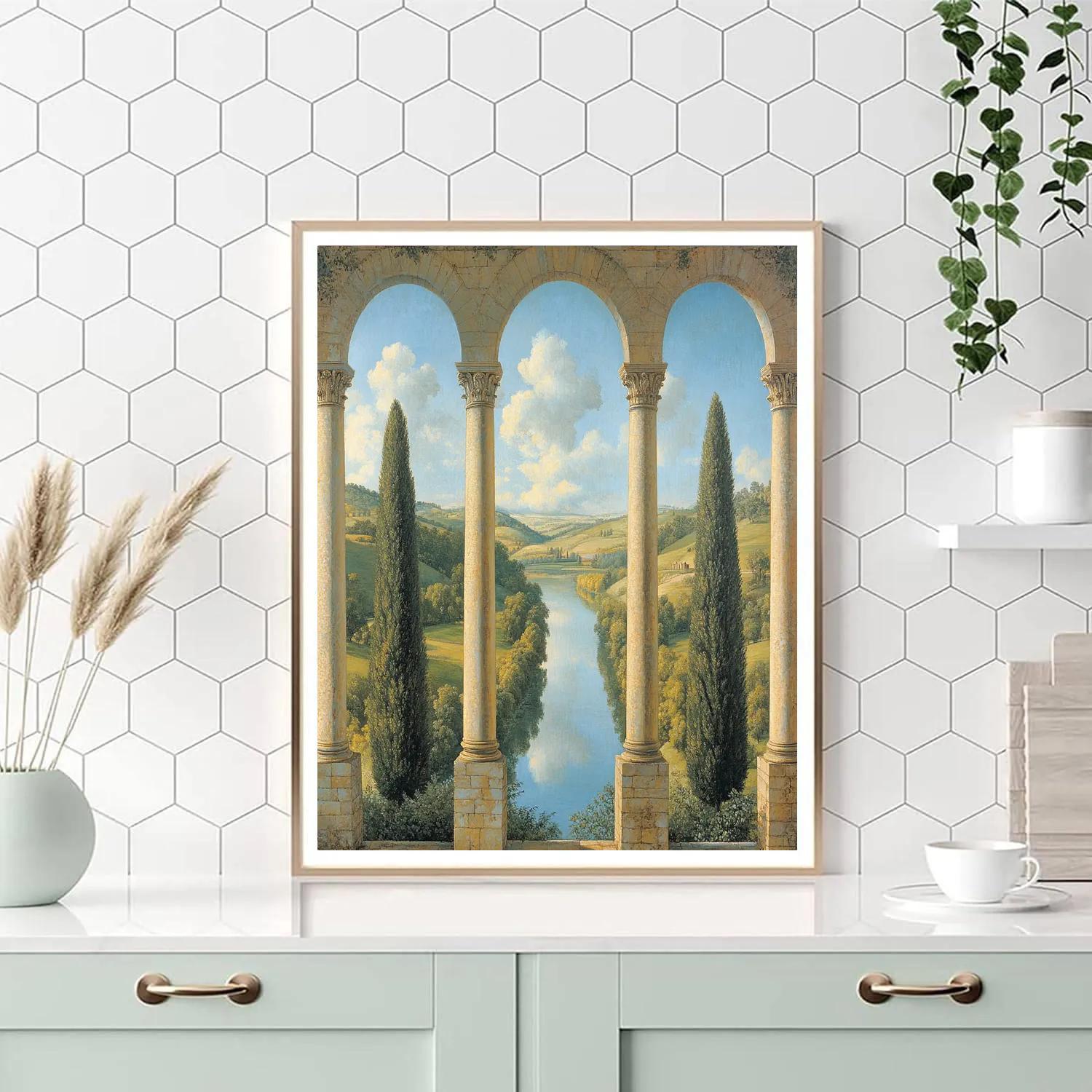 Raphael Inspired Loggia Overlooking A Symmetrical River Valley DIY paint by numbers