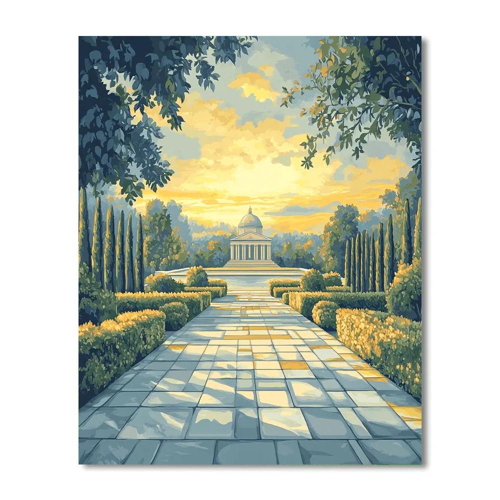 Raphael Inspired Dawn Courtyard With Distant Dome And Radiant Sky paint by color