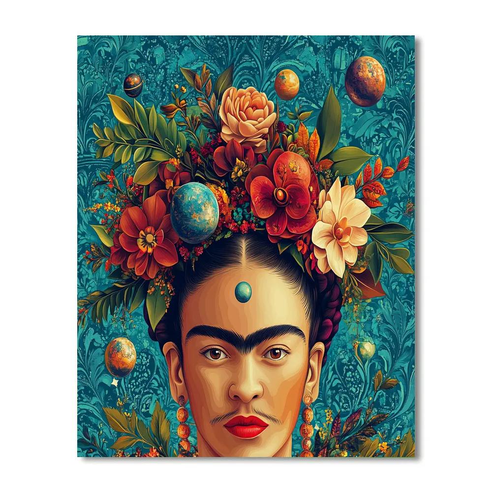Frida Kahlo Inspired Botanical Self Portrait With Planets Paint by numbers art