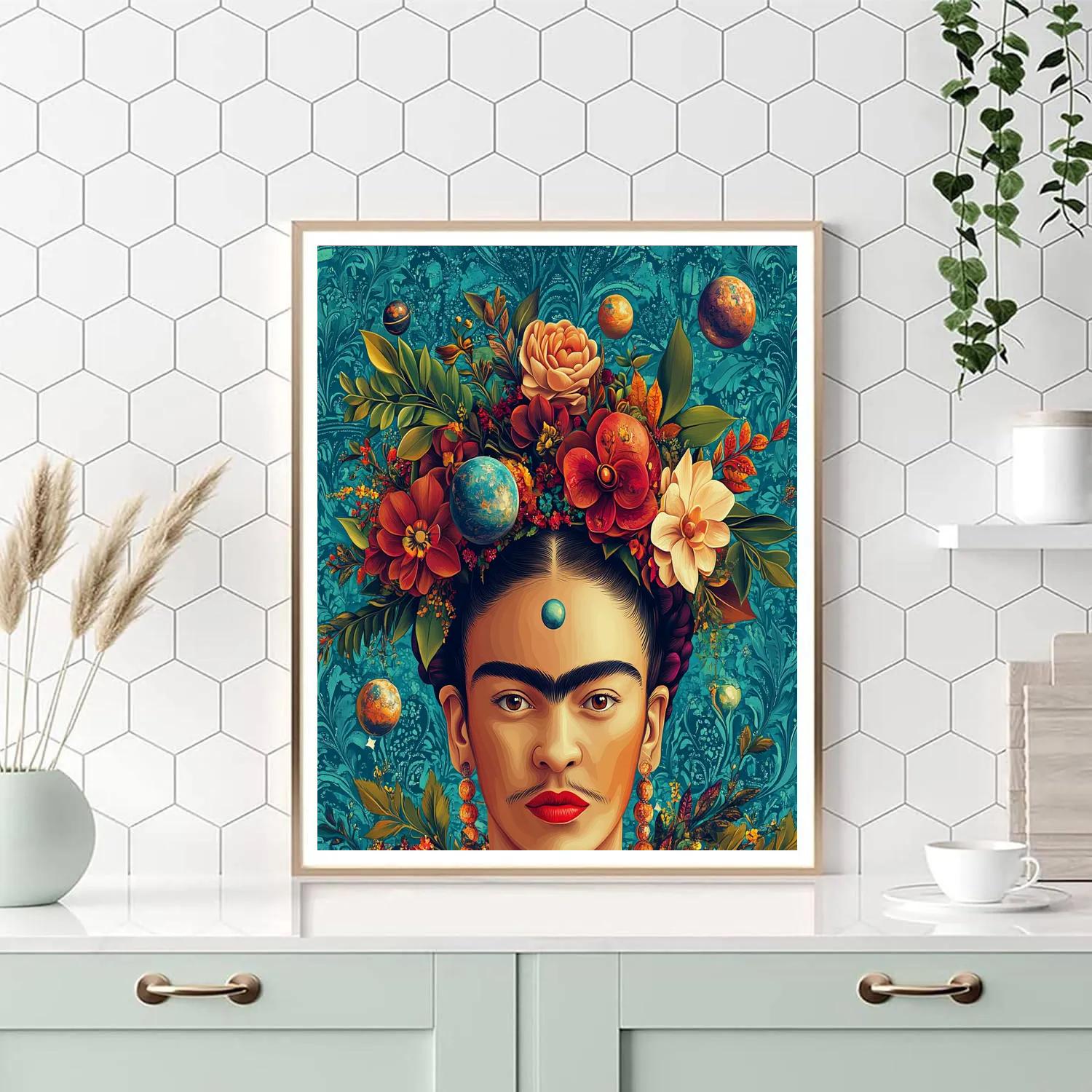 Frida Kahlo Inspired Botanical Self Portrait With Planets Paint by numbers art