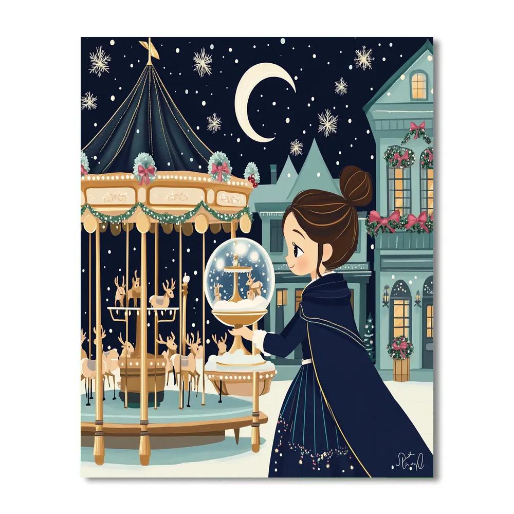 Moonlit Carousel Of Snowglobe Dreams painting number kit