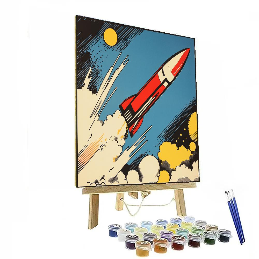 Roy Lichtenstein Inspired Vintage Rocket Launch Poster Number painting