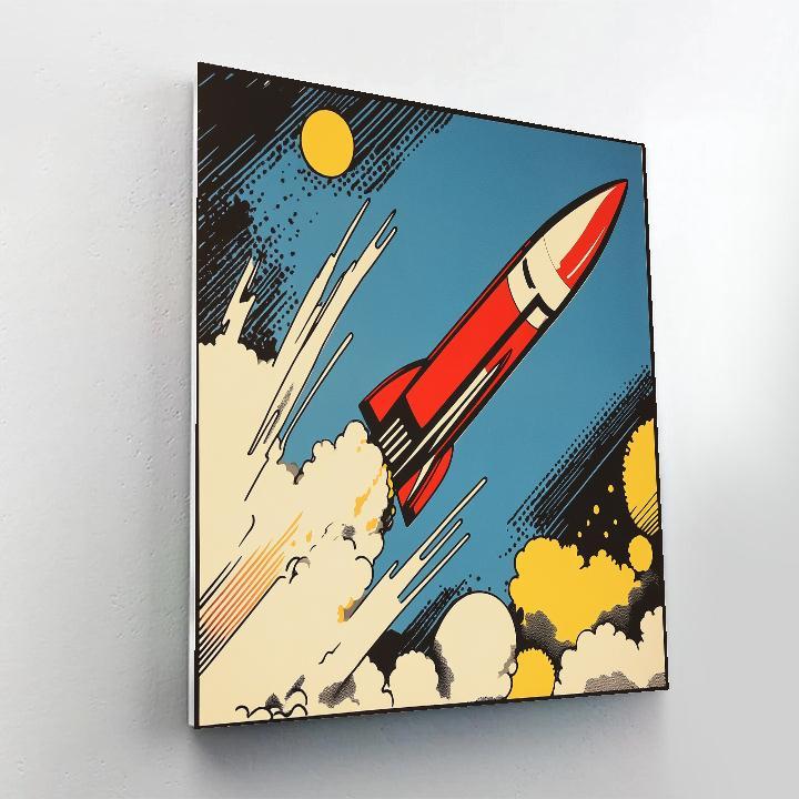 Roy Lichtenstein Inspired Vintage Rocket Launch Poster Number painting