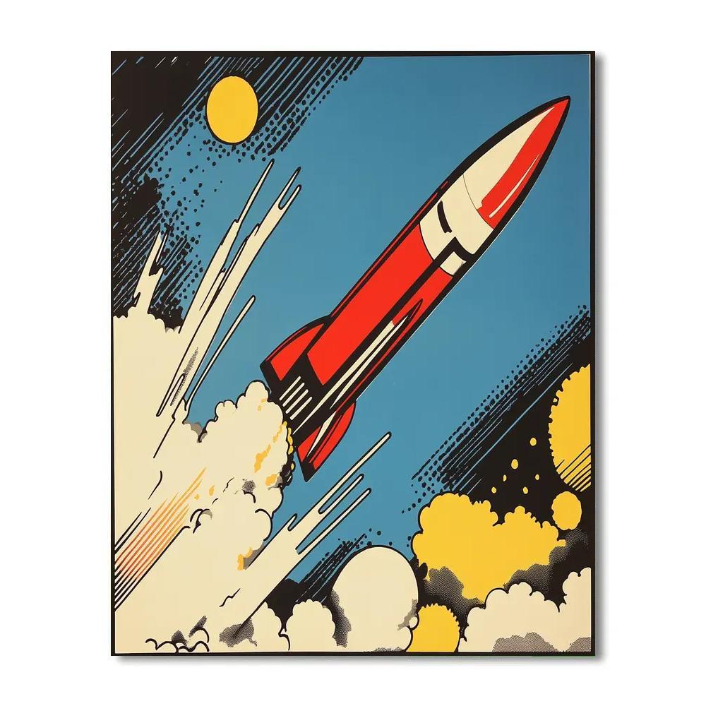 Roy Lichtenstein Inspired Vintage Rocket Launch Poster Number painting