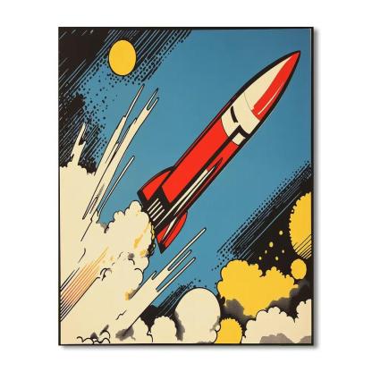 Roy Lichtenstein Inspired Vintage Rocket Launch Poster Number painting