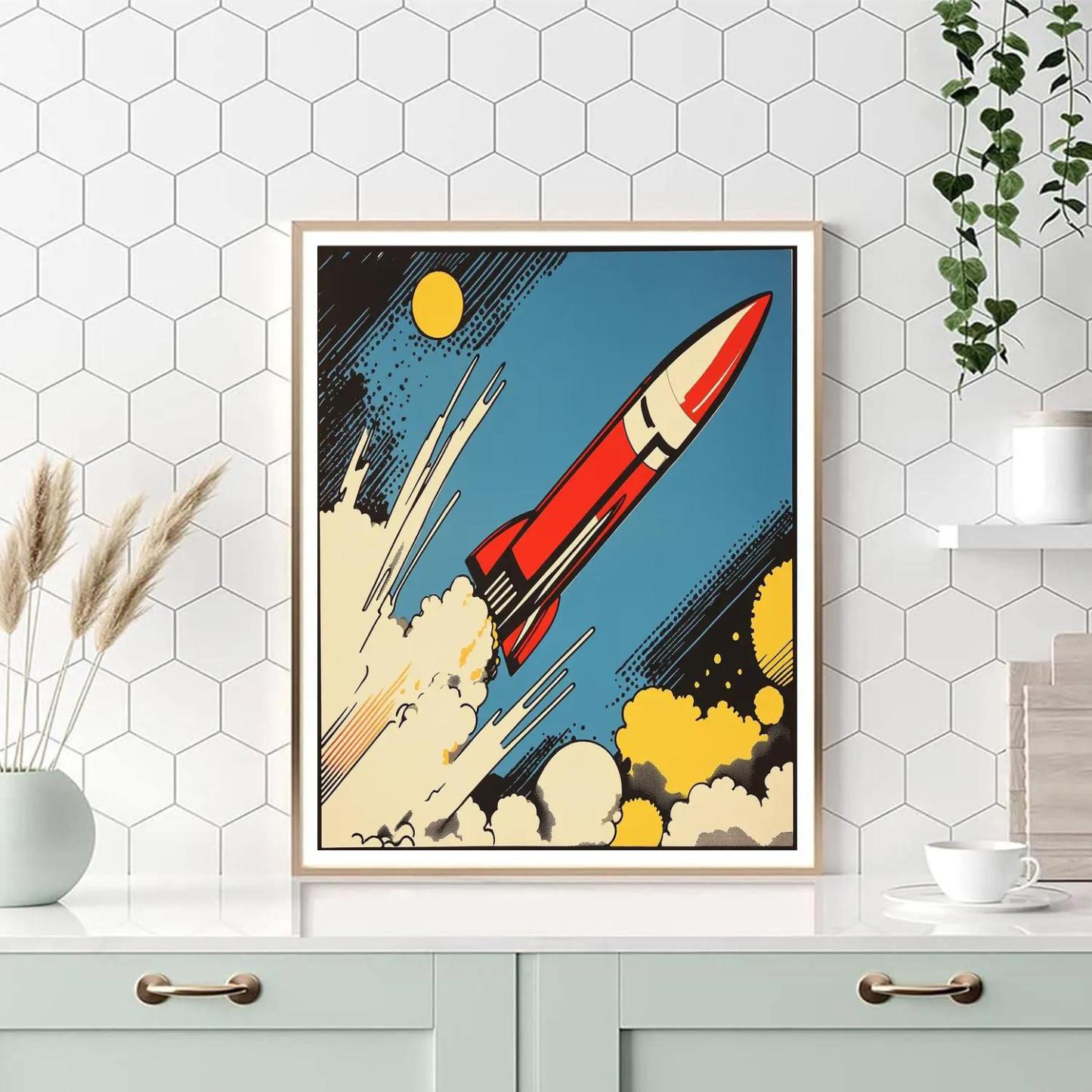 Roy Lichtenstein Inspired Vintage Rocket Launch Poster Number painting