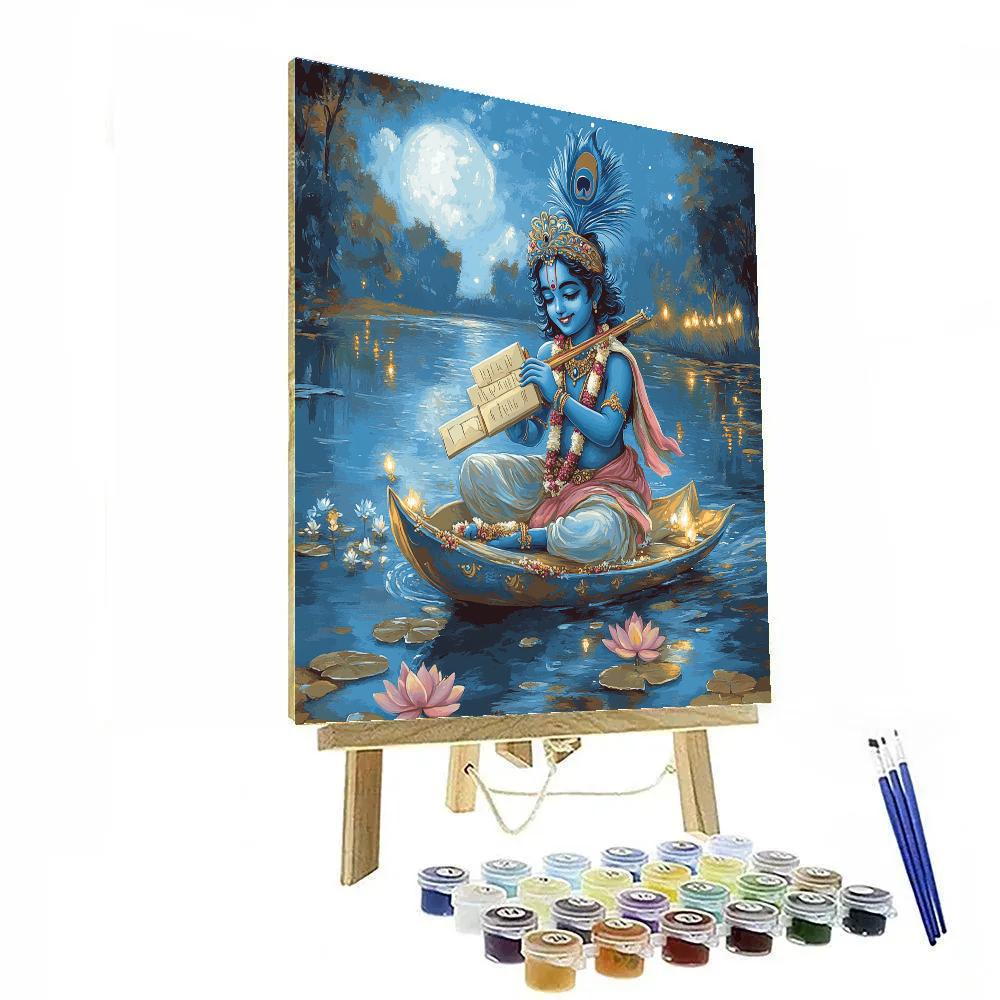Krishna And The Moonlit Lotus Postal Boat painting number kit