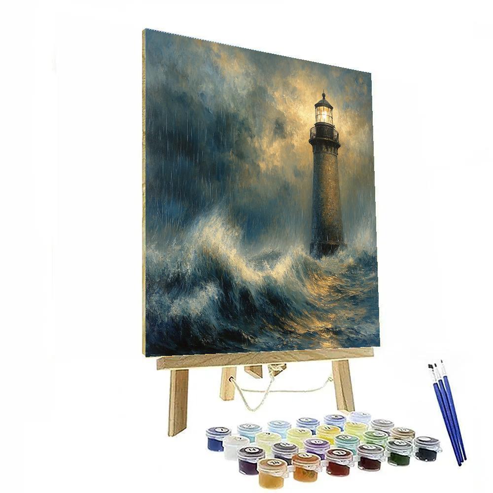 J M W Turner Inspired Lighthouse In Storm paint by color