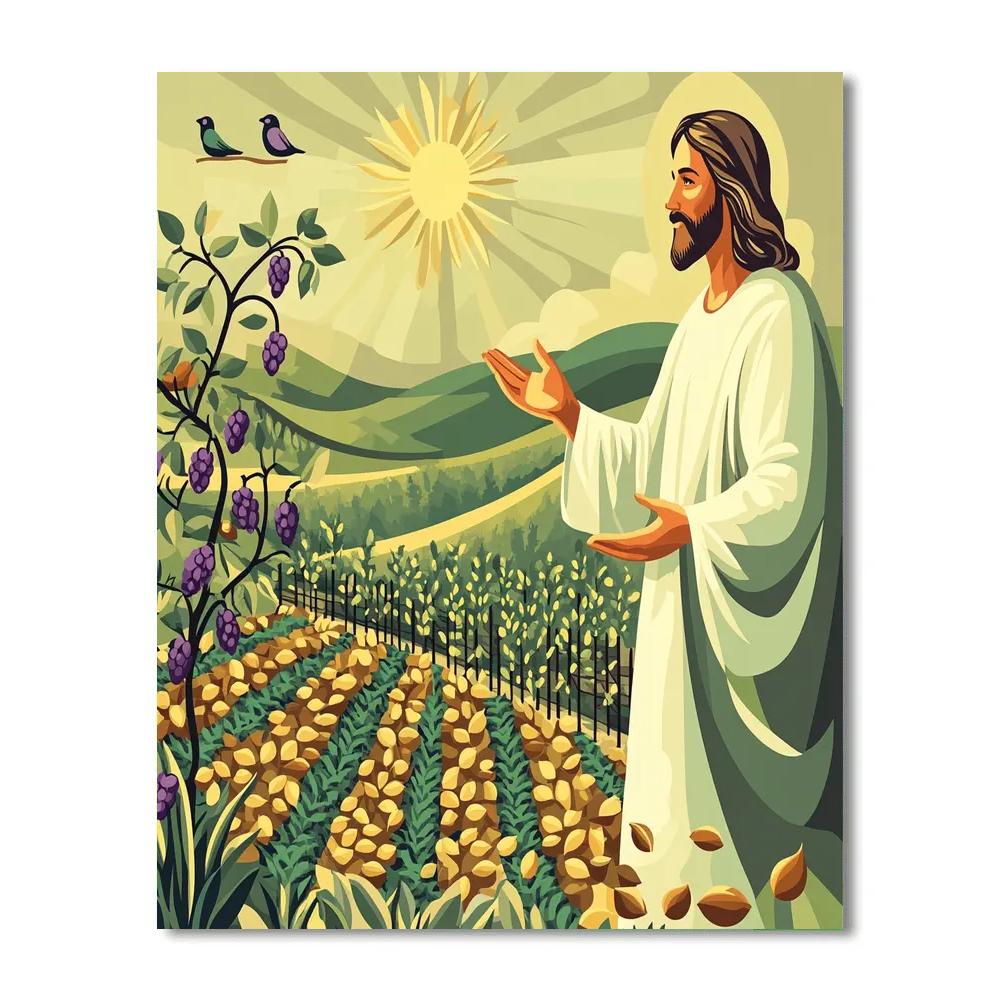 Jesus Parable Garden In Geometric Vines painting number kit