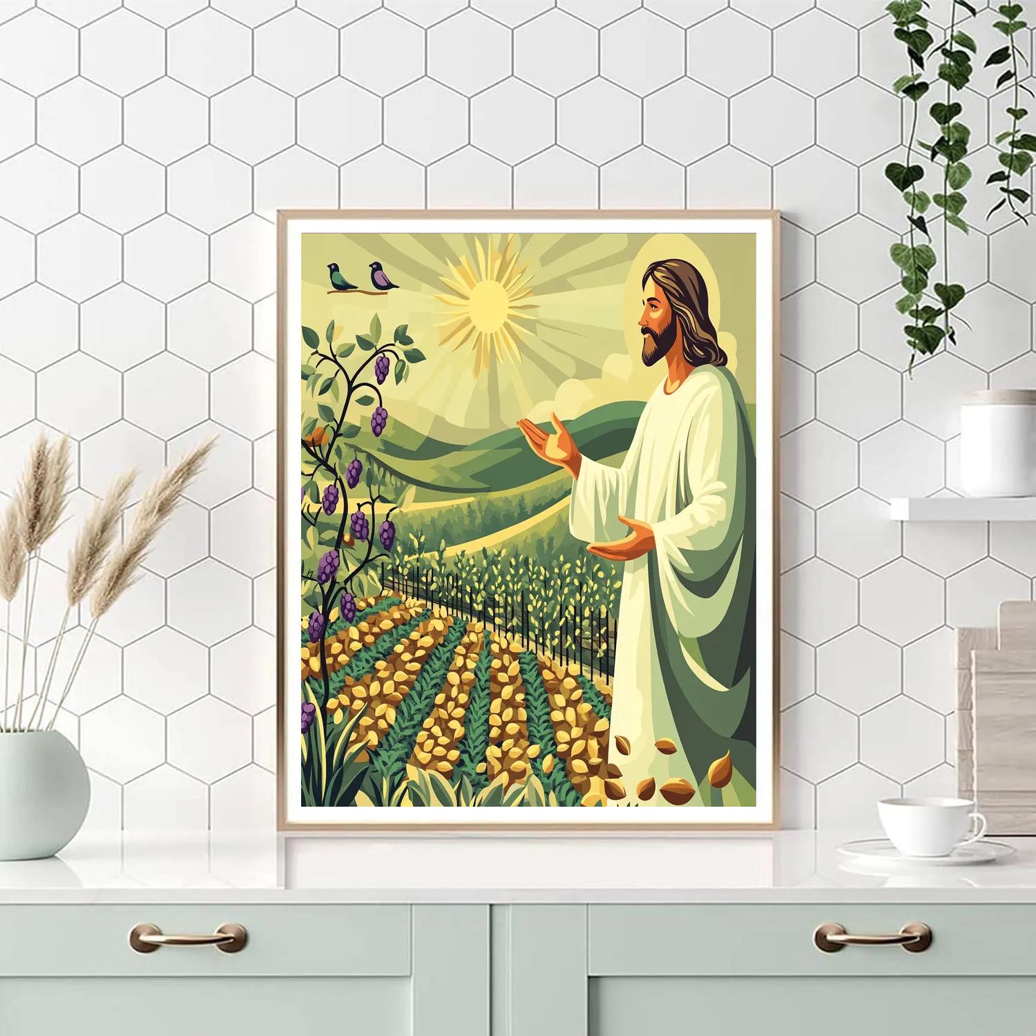 Jesus Parable Garden In Geometric Vines painting number kit
