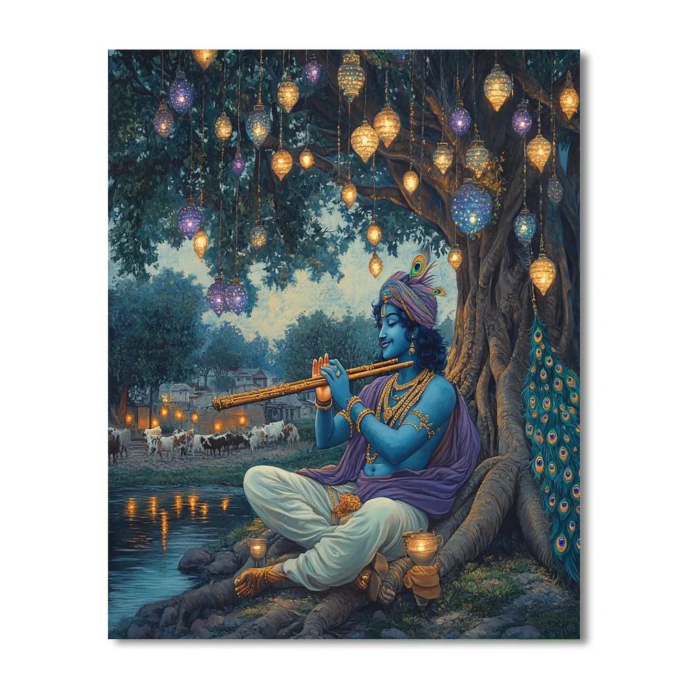 Krishna Beneath The Banyan Lantern Galaxy Paint by numbers kits