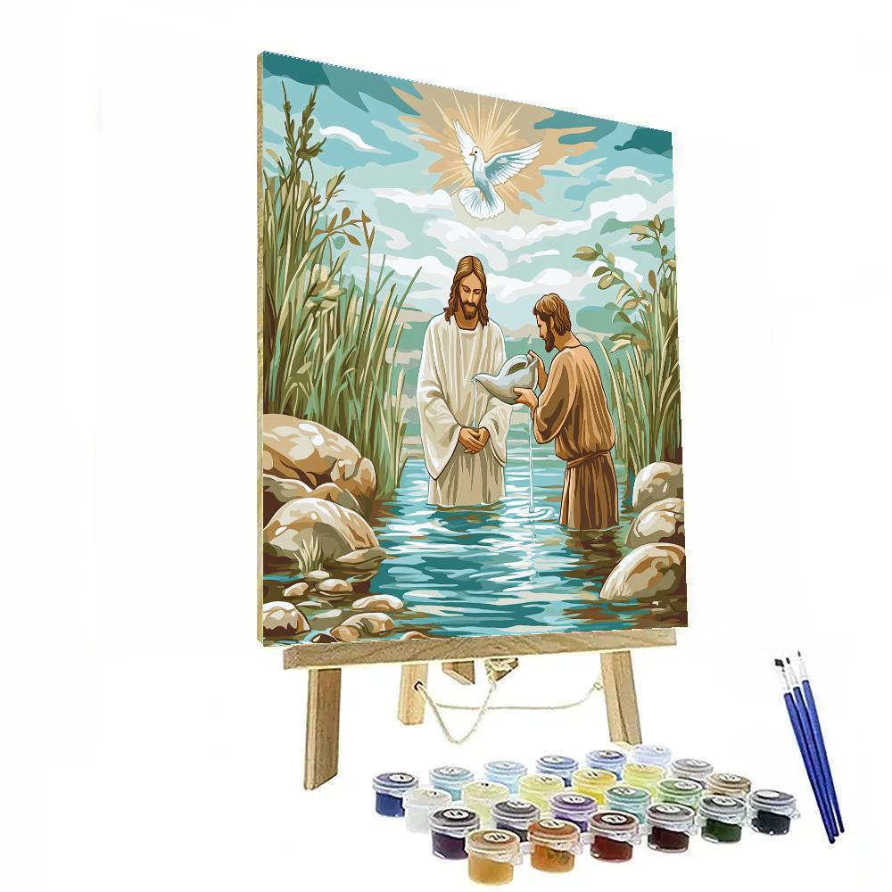 Jesus In Stained Sky Baptism Scene DIY paint by numbers