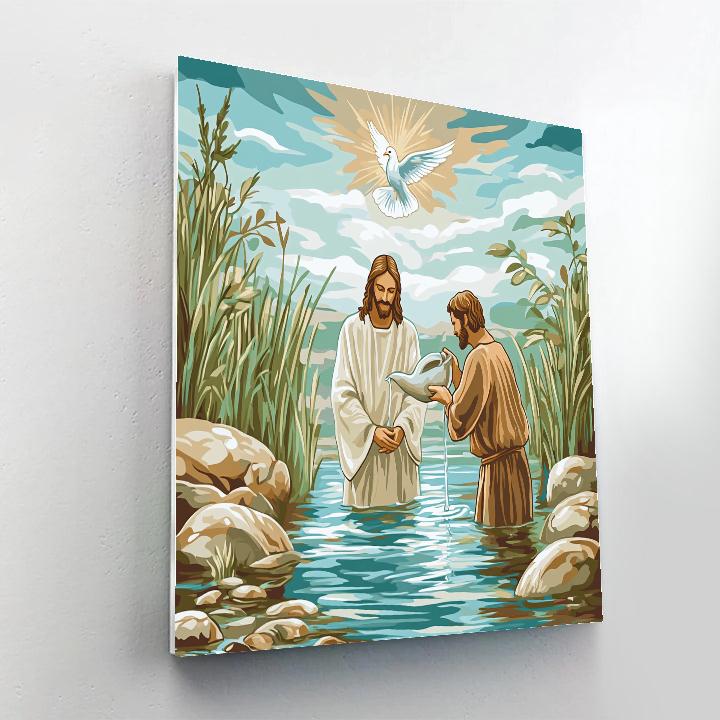 Jesus In Stained Sky Baptism Scene DIY paint by numbers