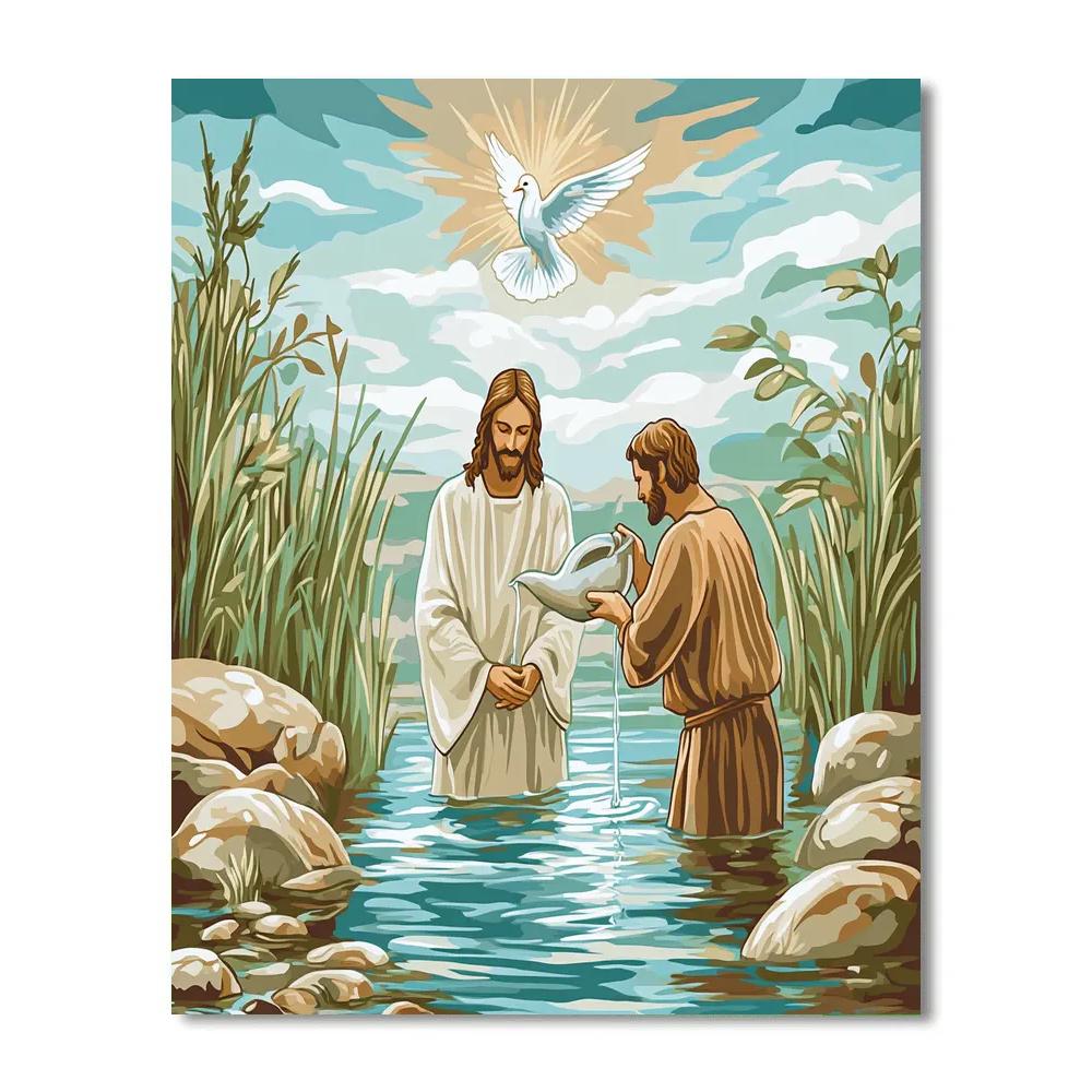 Jesus In Stained Sky Baptism Scene DIY paint by numbers