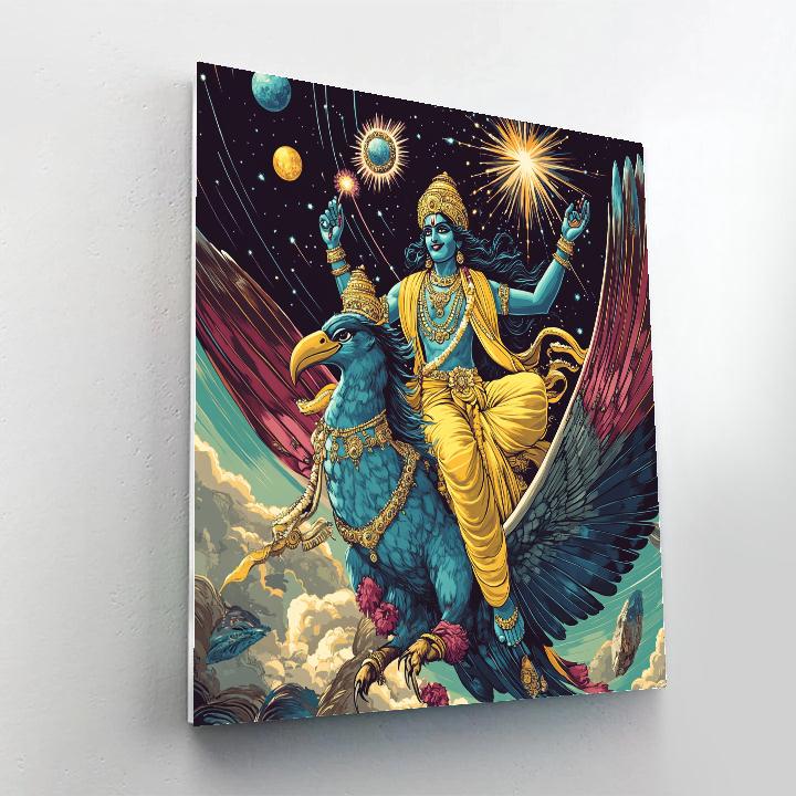 Vishnu And Garuda Crossing A Meteor Shower paint by number