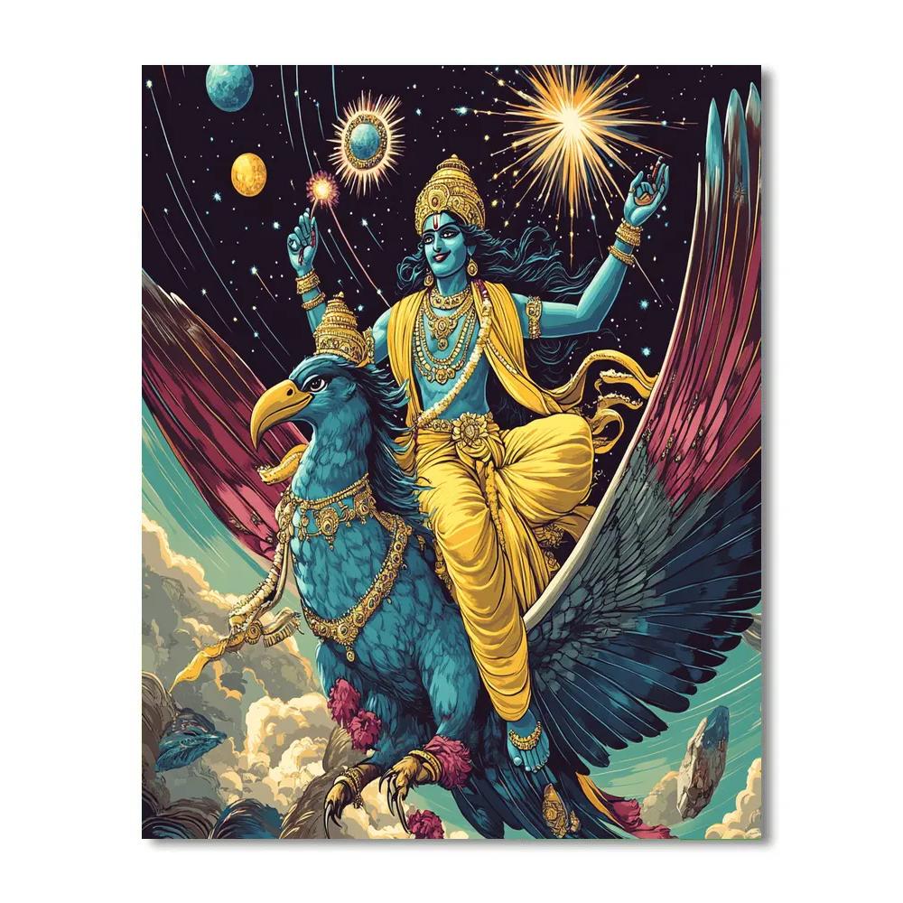 Vishnu And Garuda Crossing A Meteor Shower paint by number